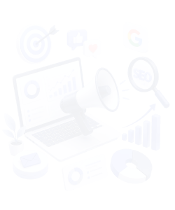 Isometric illustration of a digital marketing dashboard showing campaign performance and search rankings