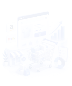 Isometric illustration of an online storefront connected to multiple marketplace channels