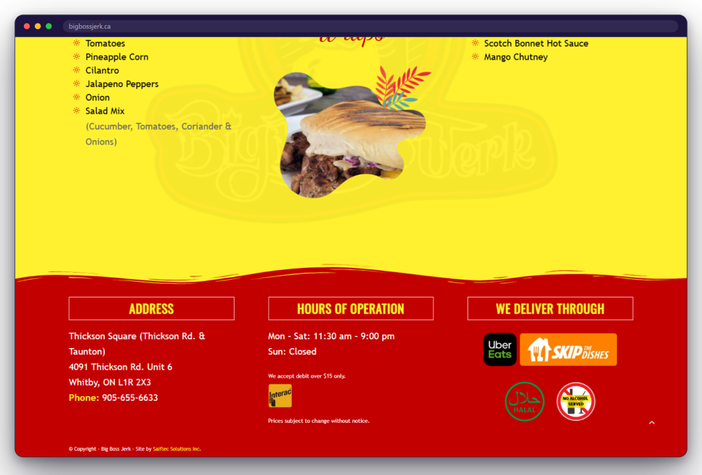 A page from the Big Boss Jerk website: bigbossjerk.ca
