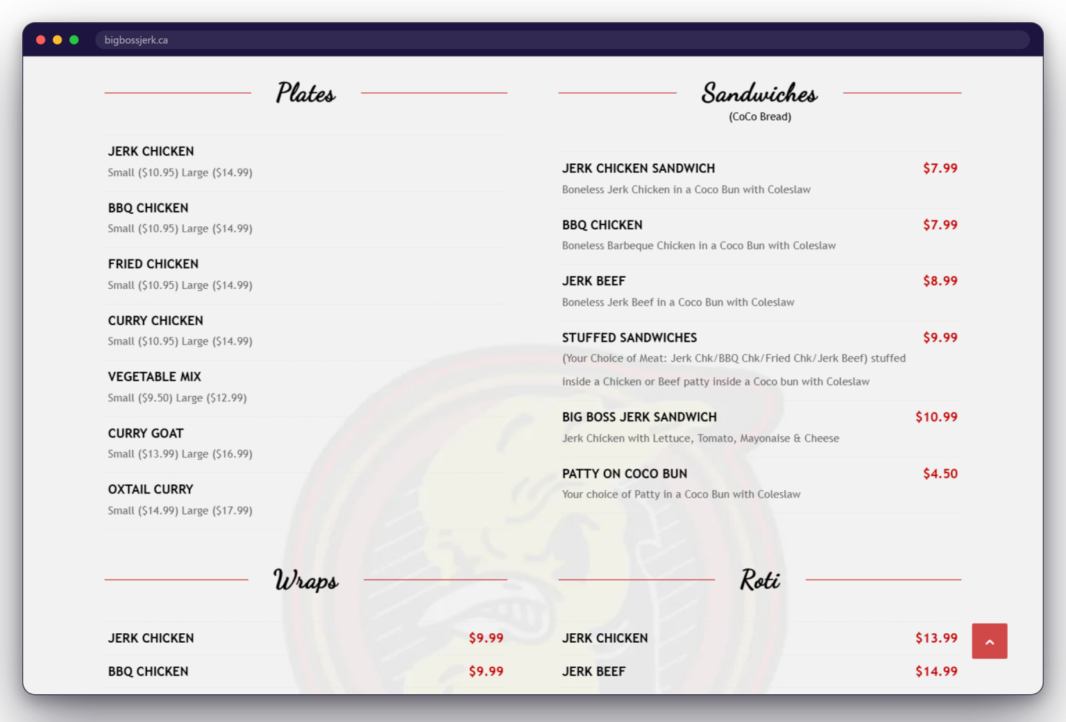 A page from the Big Boss Jerk website: bigbossjerk.ca