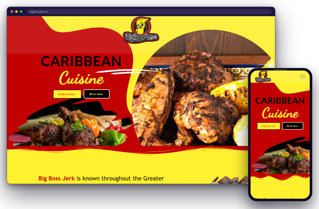 The Big Boss Jerk website shown on a laptop and a phone