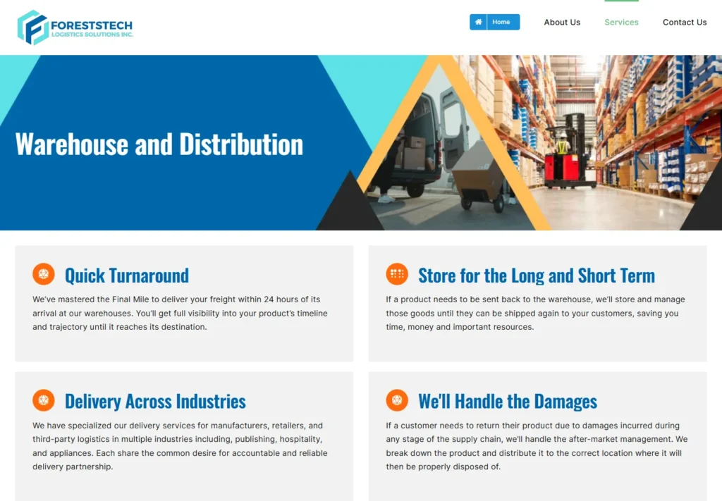 Foreststech warehouse and distribution service page