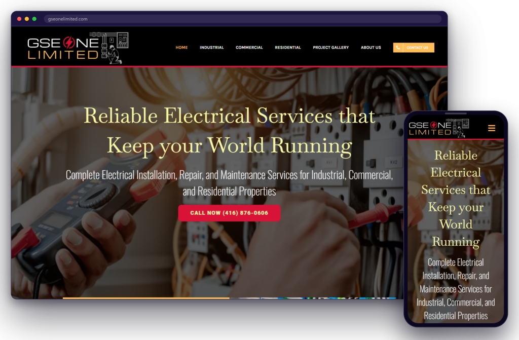 The GSE One Electrical website shown on a laptop and a phone