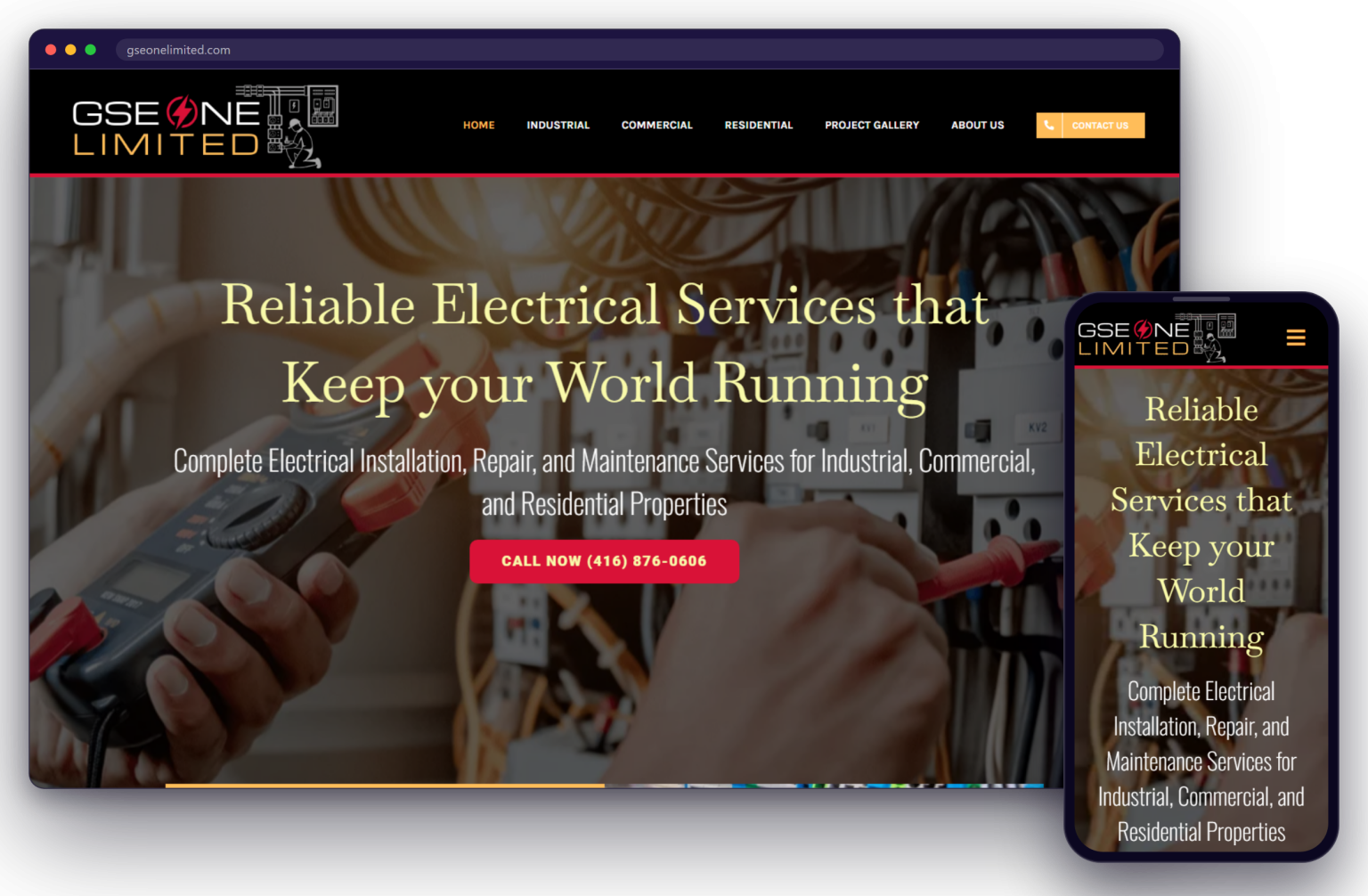 The GSE One Electrical website shown on a laptop and a phone