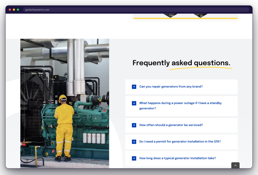 A page from the Gentech Power website: gentechpowerinc.com