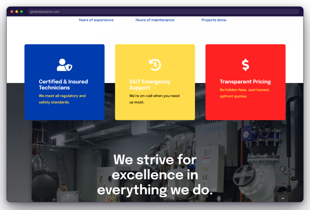 A page from the Gentech Power website: gentechpowerinc.com