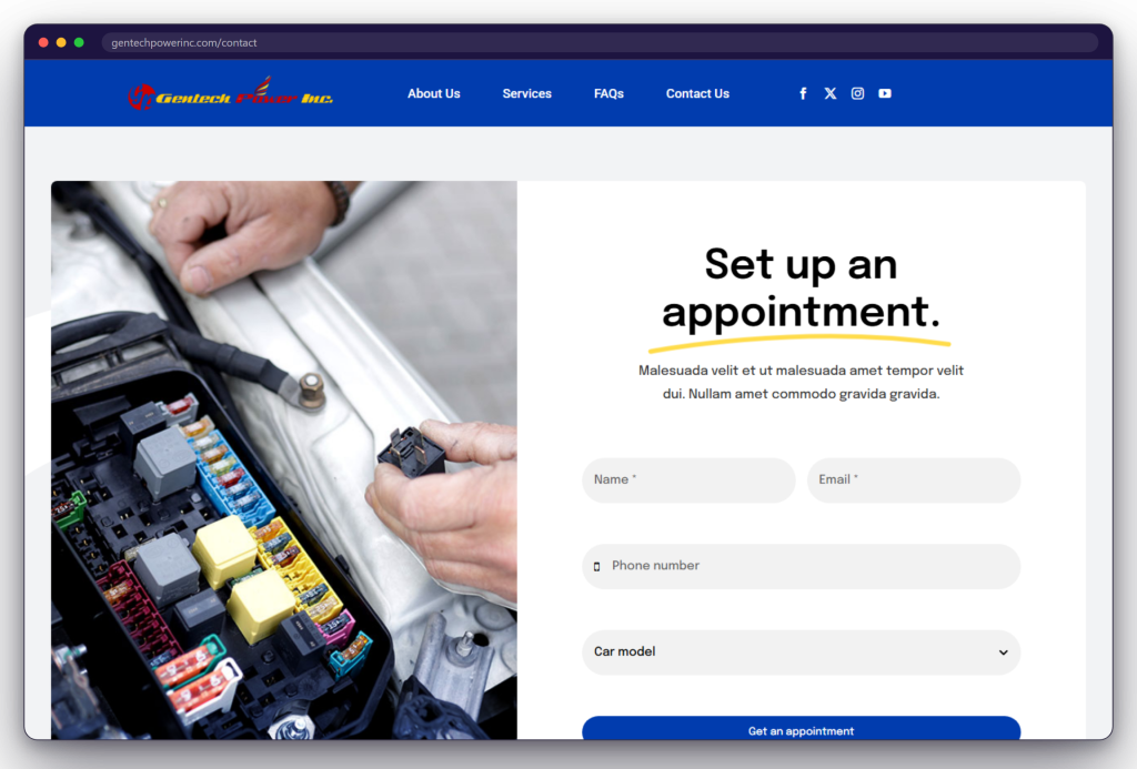 A page from the Gentech Power website: gentechpowerinc.com/contact