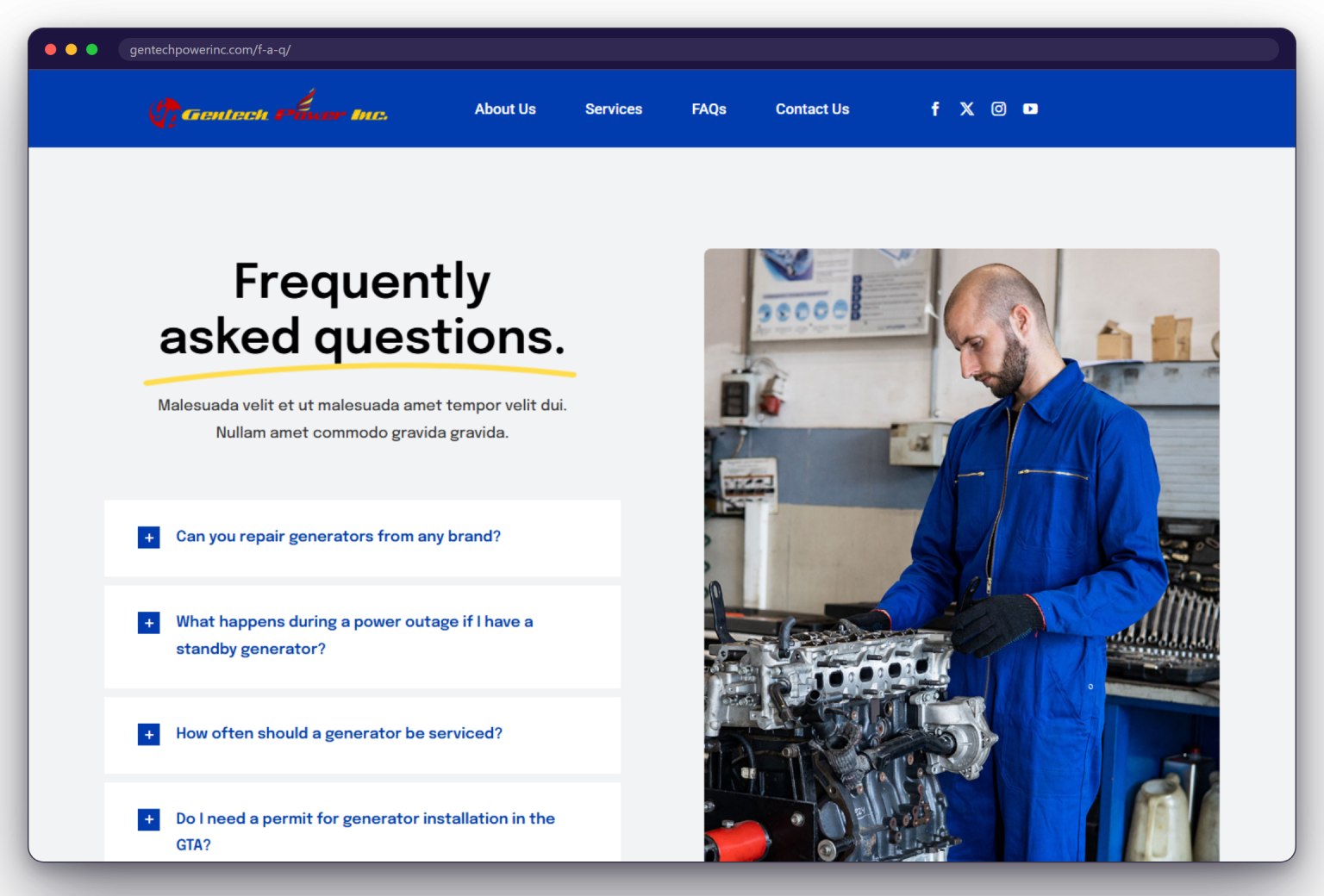 A page from the Gentech Power website: gentechpowerinc.com/f-a-q/