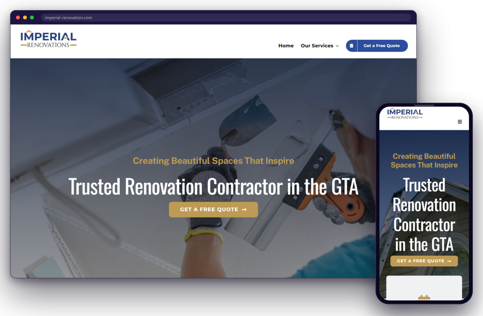 The Imperial Renovations website shown on a laptop and a phone