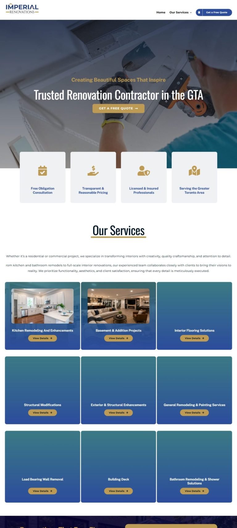 A scrolling preview of the Imperial Renovations website