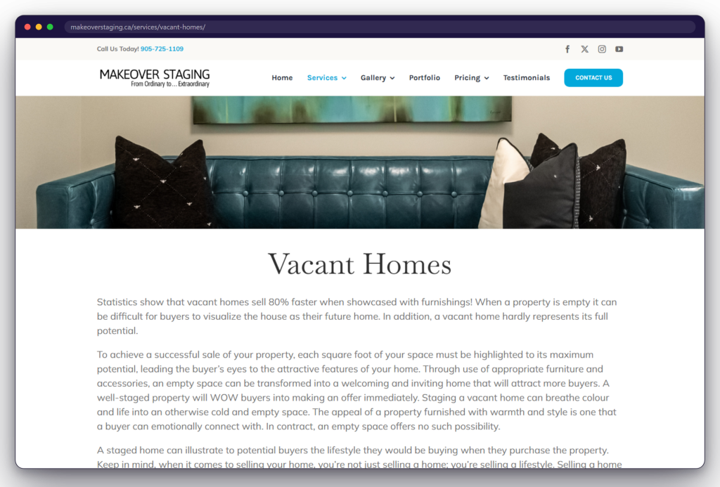 A page from the Makeover Staging website: makeoverstaging.ca/services/vacant-homes/