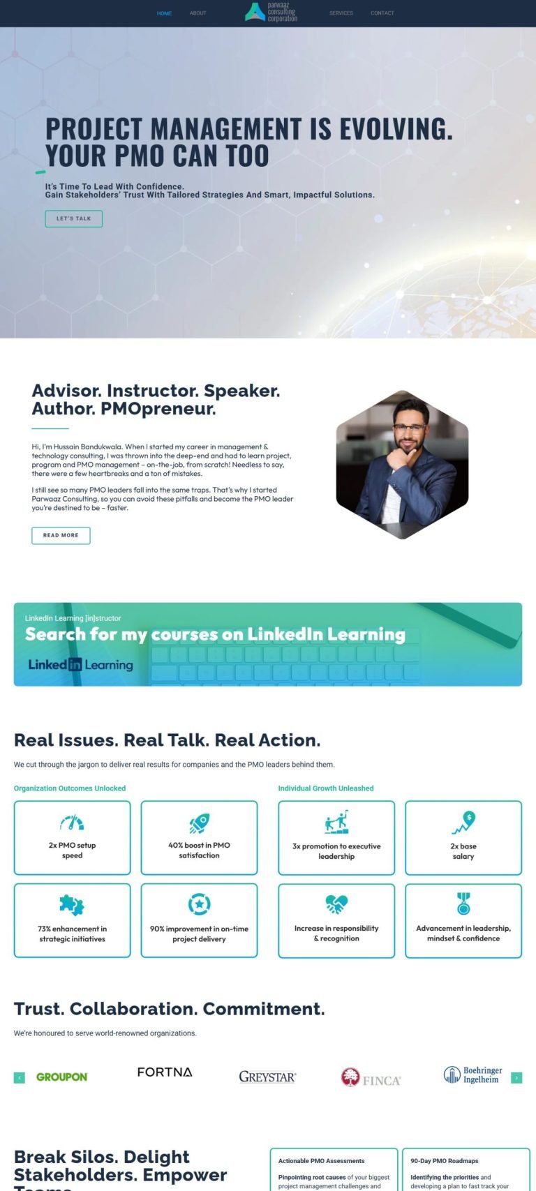 A scrolling preview of the Parwaaz Consulting Corporation website