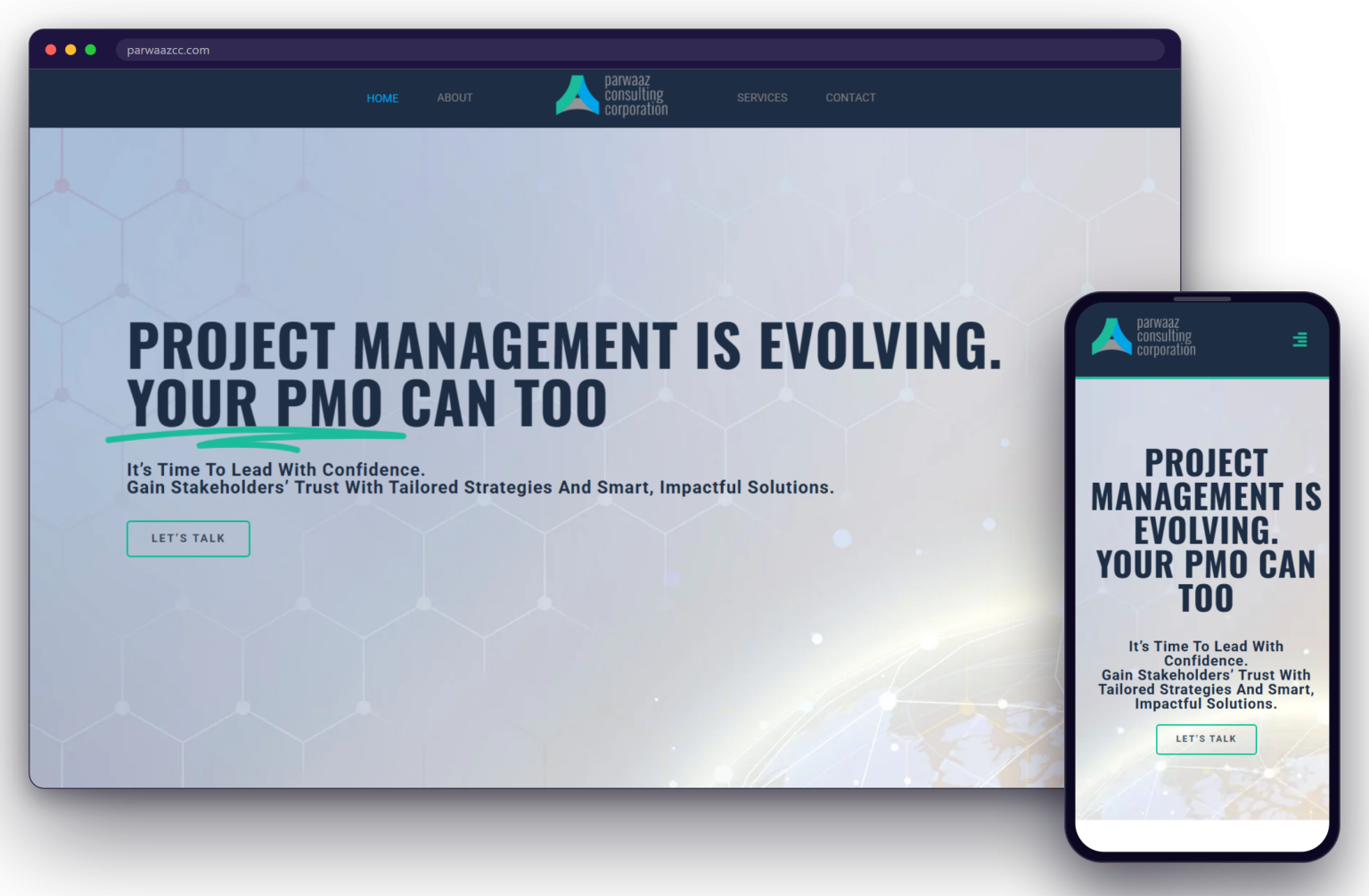 The Parwaaz Consulting website shown on a laptop and a phone
