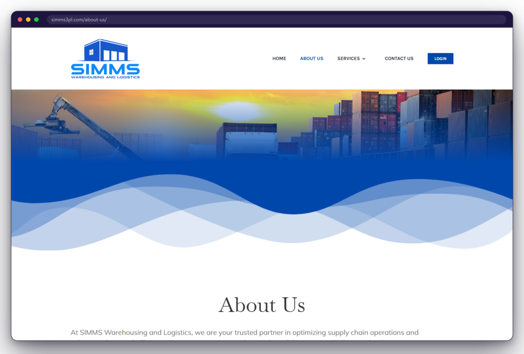A page from the SIMMS Warehousing & Logistics website: simms3pl.com/about-us/