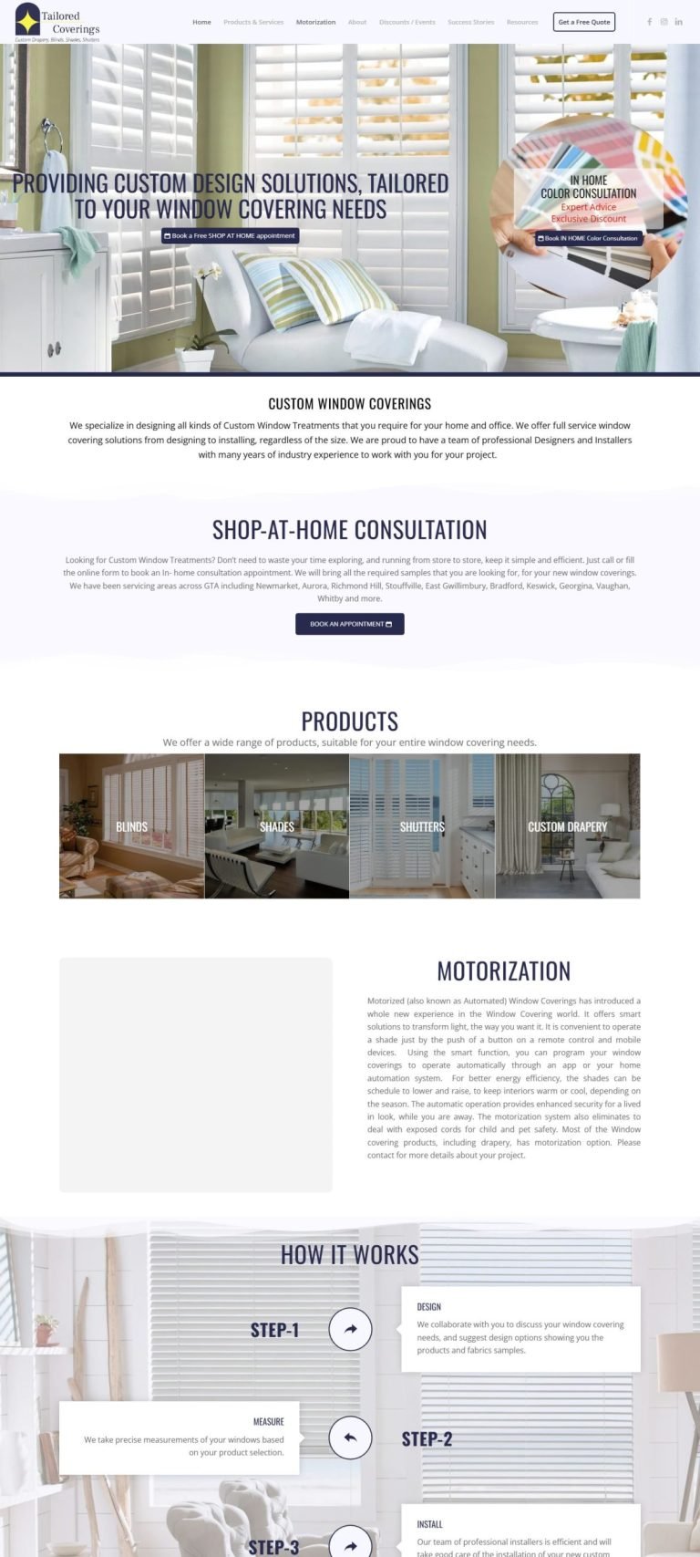 A scrolling preview of the Tailored Coverings website