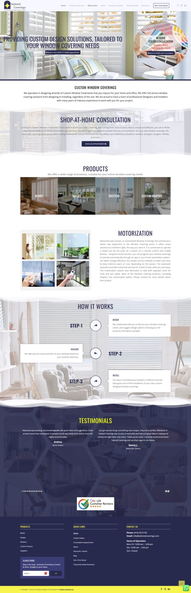 A scrolling preview of the Tailored Coverings website