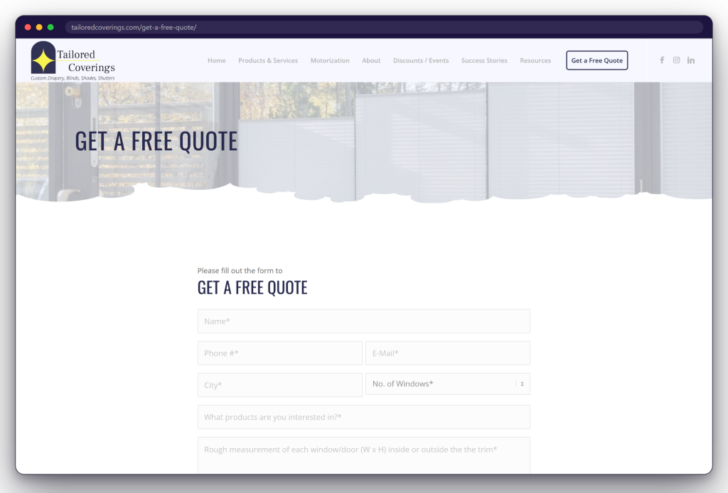 The Tailored Coverings quote request form