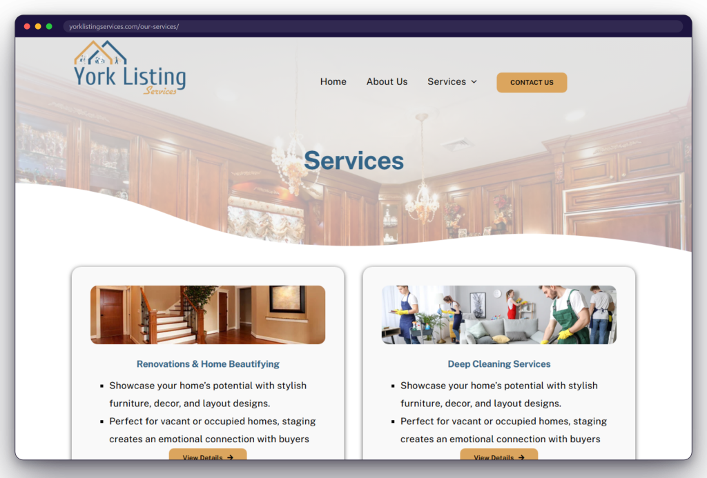 A page from the York Listing Services website: yorklistingservices.com/our-services/