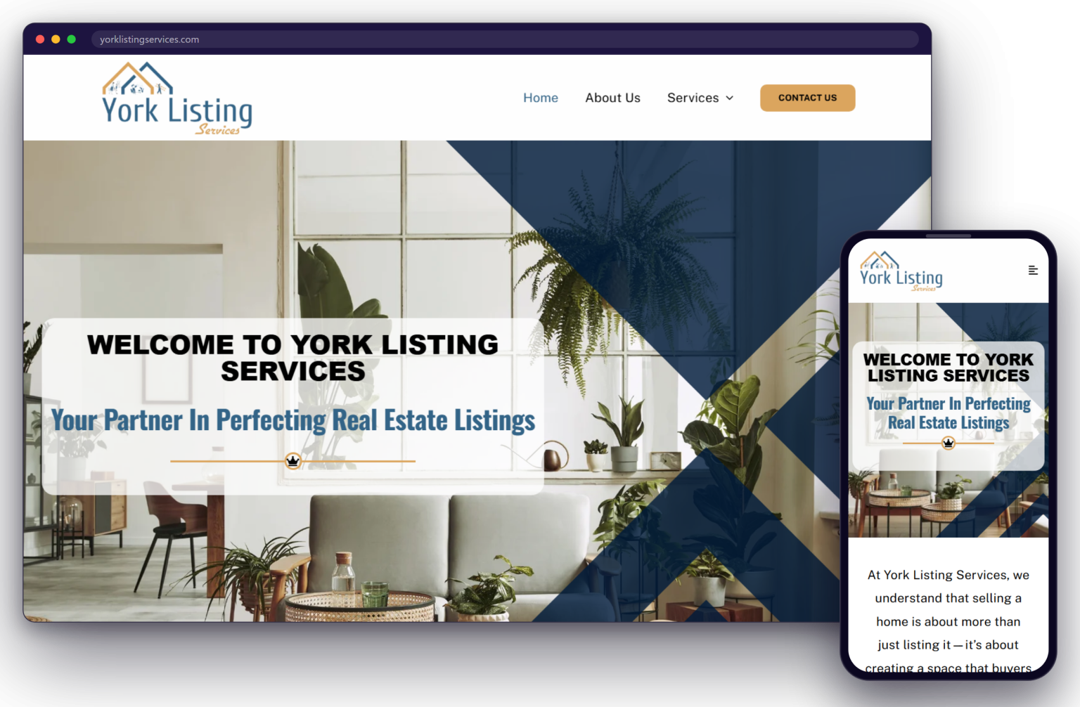 The York Listing Services website shown on a laptop and a phone