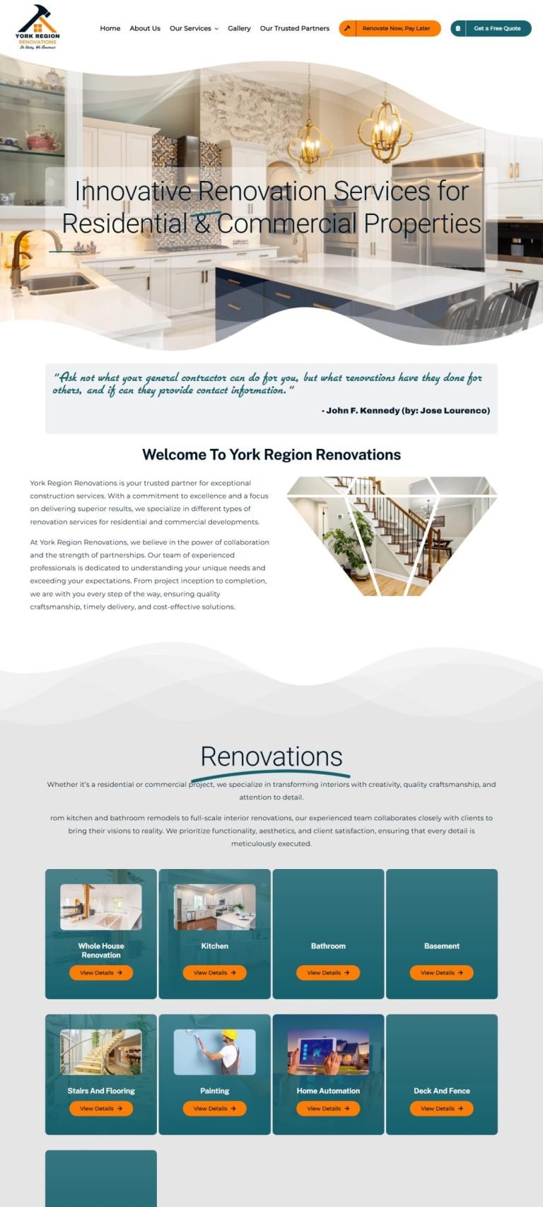 A scrolling preview of the York Region Renovations website