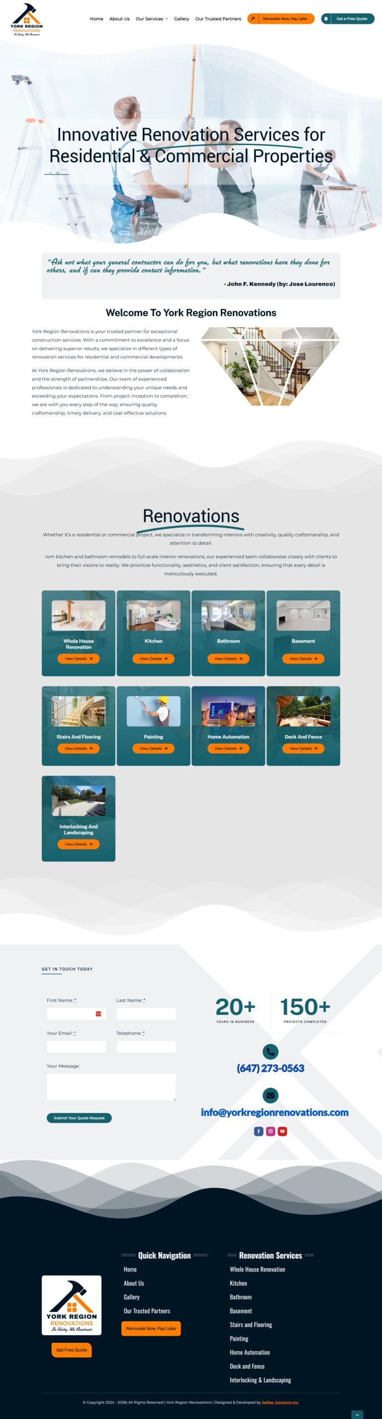 A scrolling preview of the York Region Renovations website