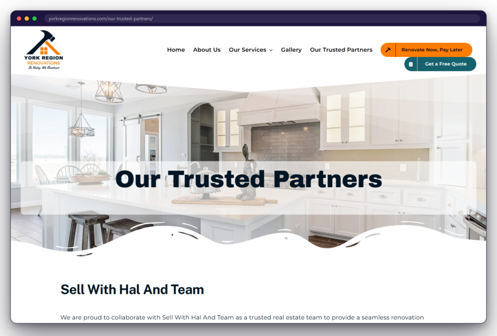 A page from the York Region Renovations website: yorkregionrenovations.com/our-trusted-partners/