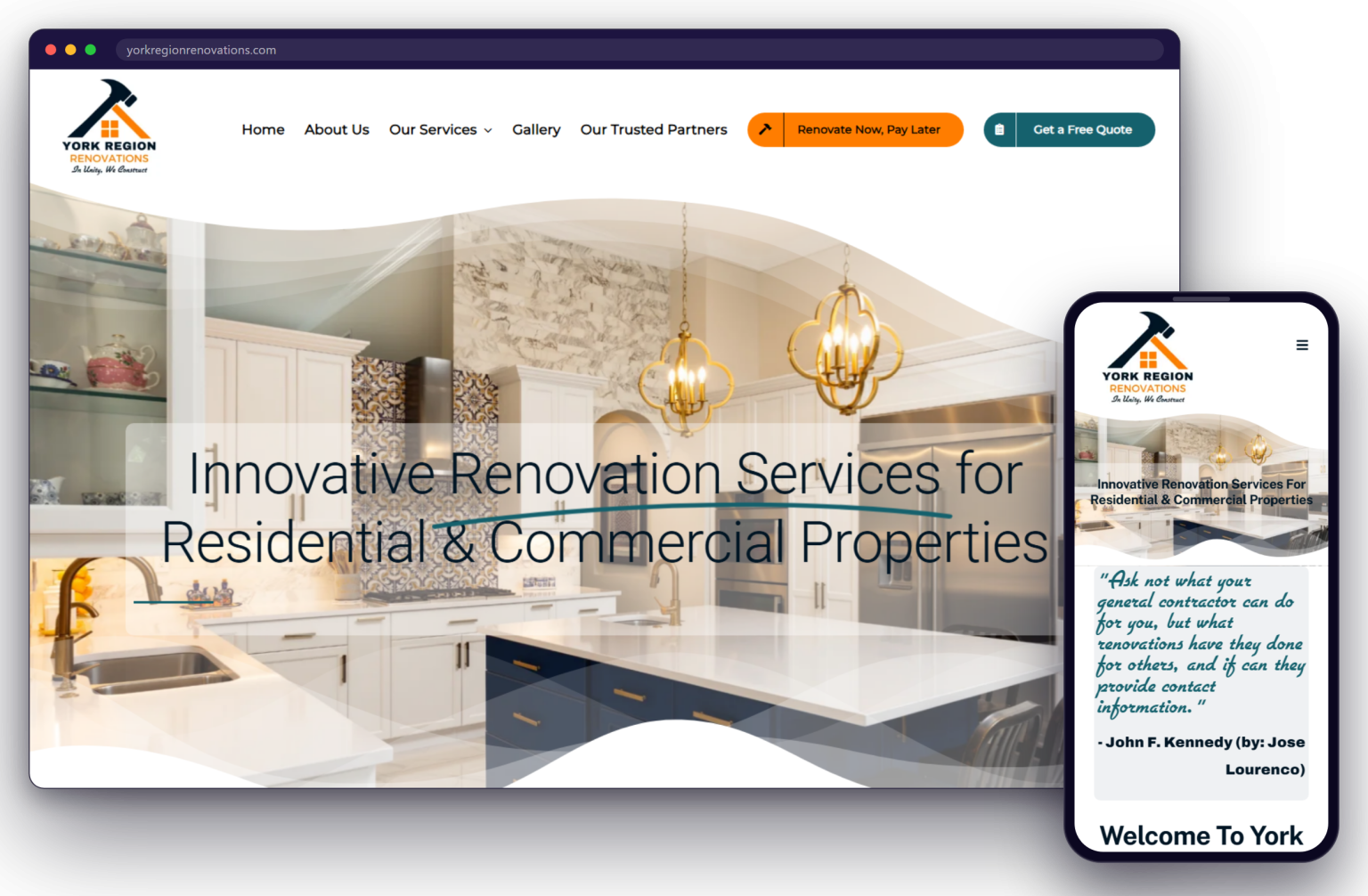 The York Region Renovations website shown on a laptop and a phone