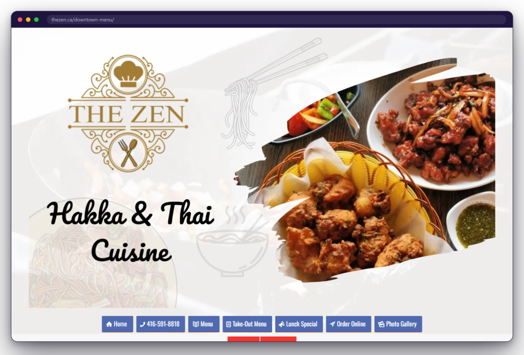 A page from the The Zen website: thezen.ca/downtown-menu/