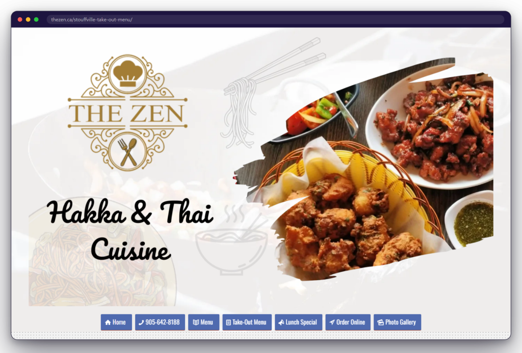 A page from the The Zen website: thezen.ca/stouffville-take-out-menu/