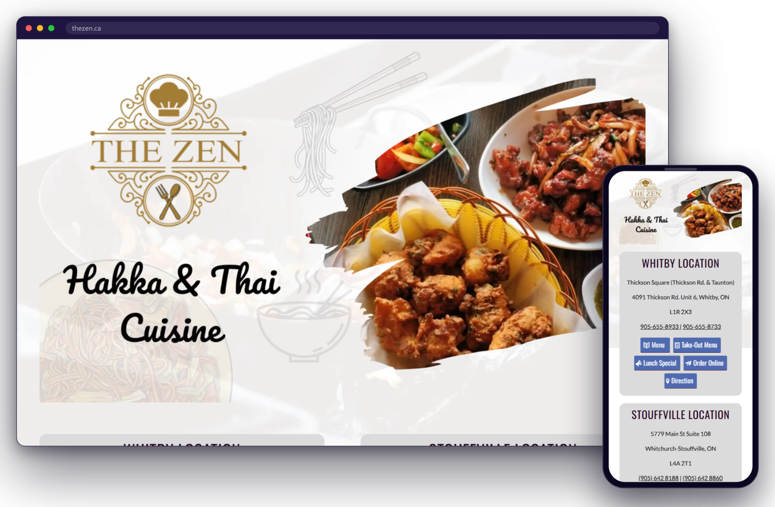The The Zen website shown on a laptop and a phone
