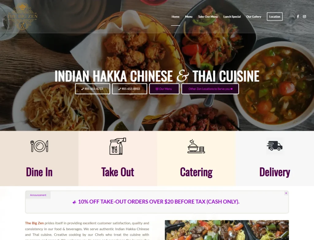 The Big Zen website displayed on desktop