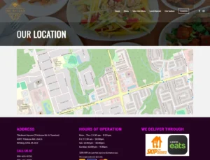 The Big Zen location page with a Whitby map, address, hours, phone details, and delivery-partner logos.