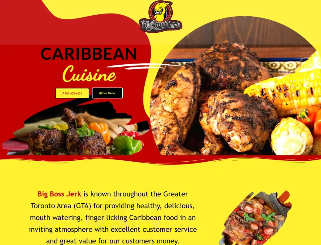 Big Boss Jerk Caribbean Cuisine website displayed on desktop