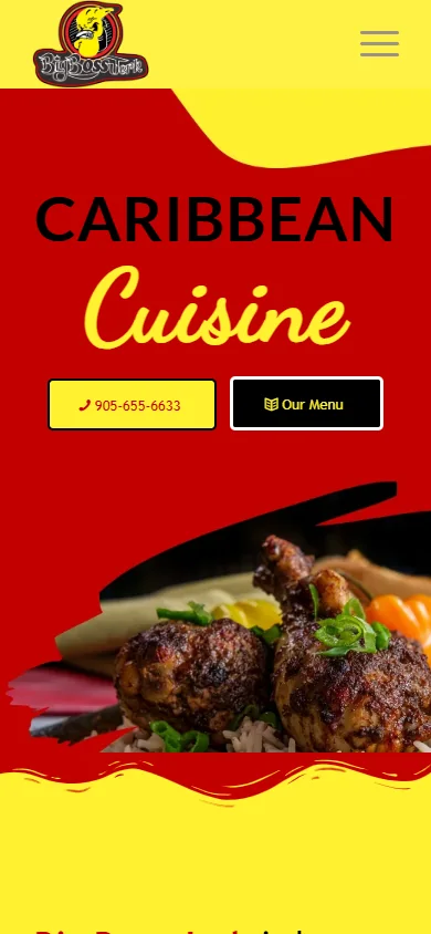 Big Boss Jerk Caribbean Cuisine website displayed on mobile