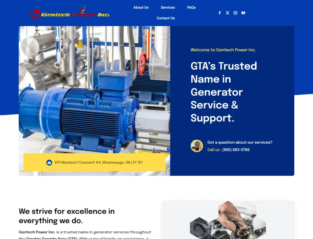 Gentech Power Inc. website displayed on desktop