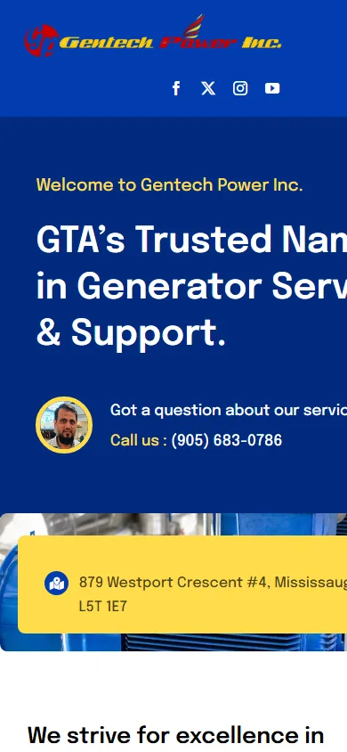 Gentech Power Inc. website displayed on mobile