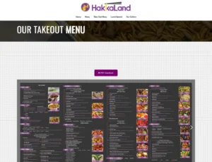 Hakka Land take-out menu displayed in an interactive digital flipbook with a PDF download option