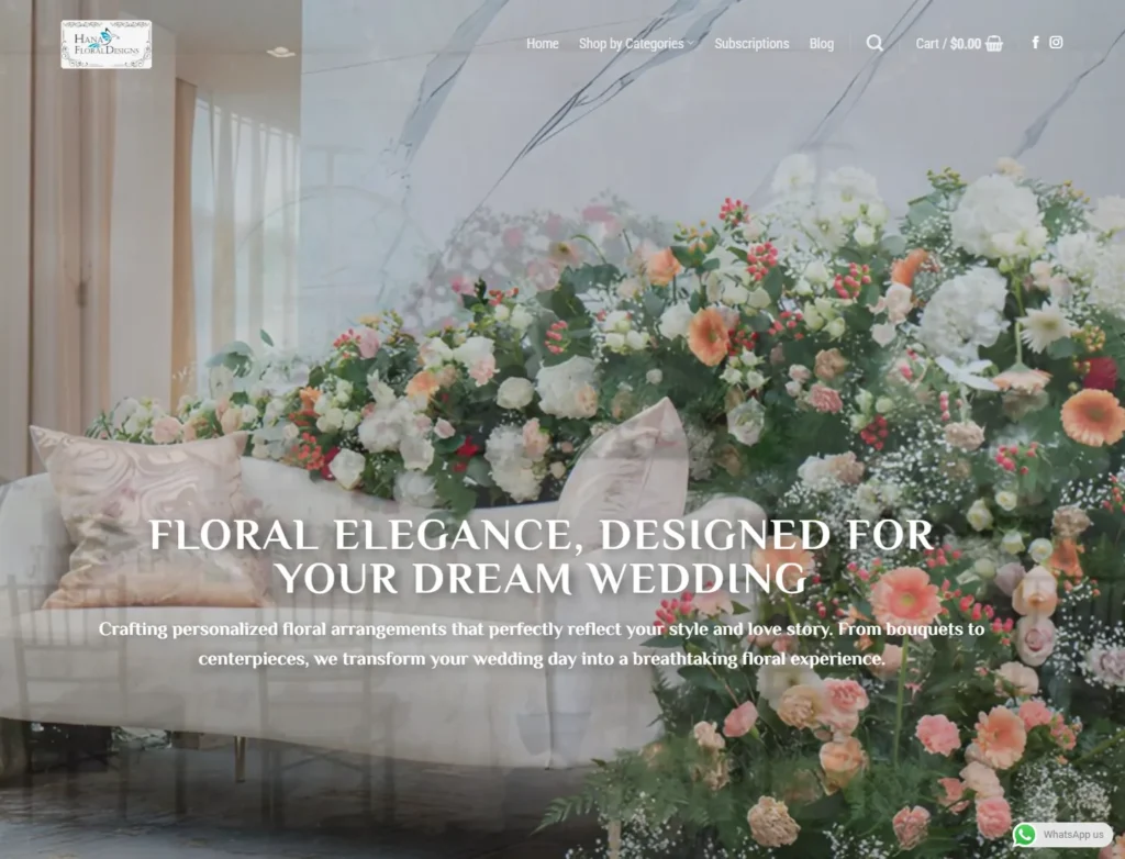 Hana Floral Designs & Co. website displayed on desktop