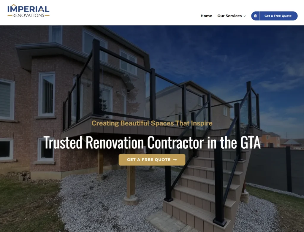 Imperial Renovations website displayed on desktop