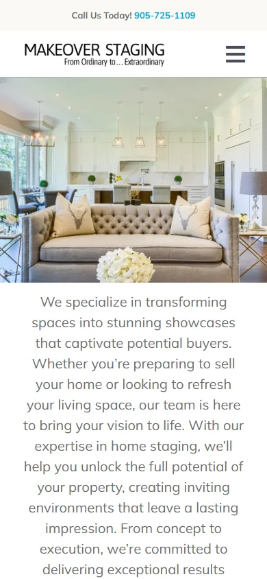 Makeover Staging website displayed on mobile