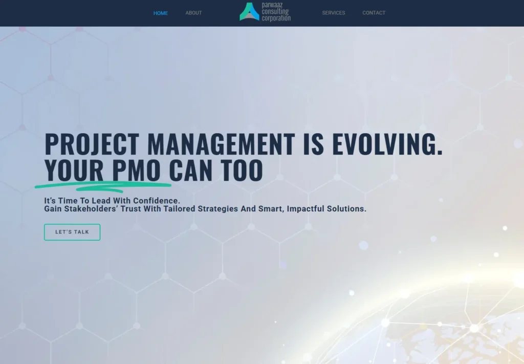 Parwaaz Consulting Corporation website displayed on desktop