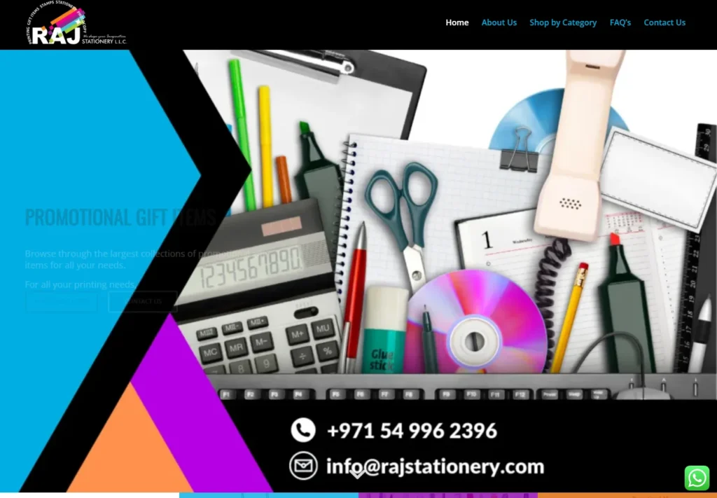 Raj Stationery LLC website displayed on desktop