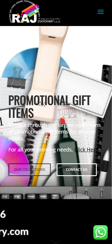 Raj Stationery LLC website displayed on mobile