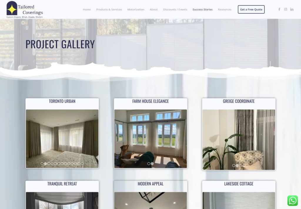 Tailored Coverings project gallery showing completed window-covering installations