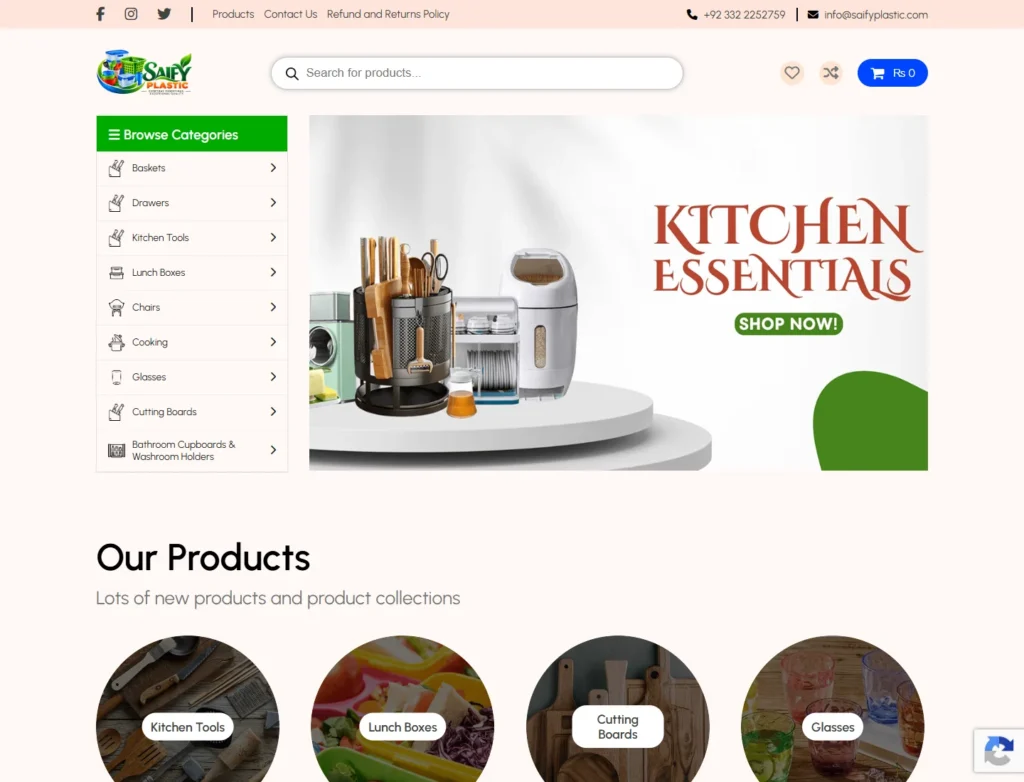 Saify Plastic website displayed on desktop
