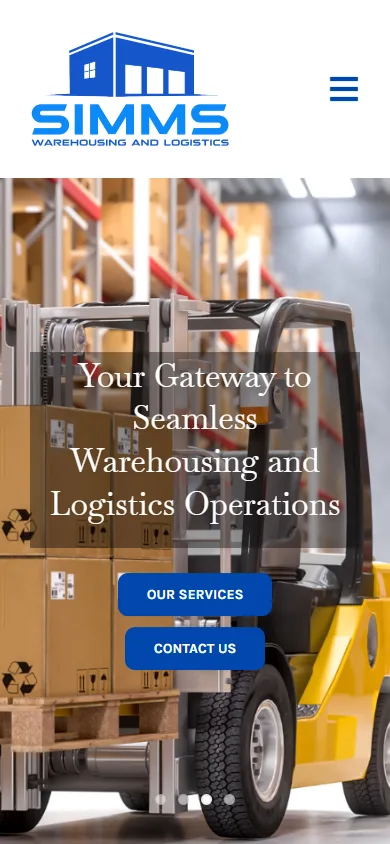 SIMMS Warehousing and Logistics website displayed on mobile