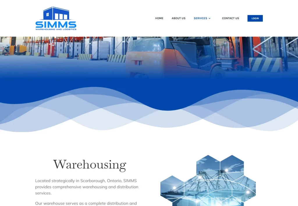 SIMMS website warehousing service page