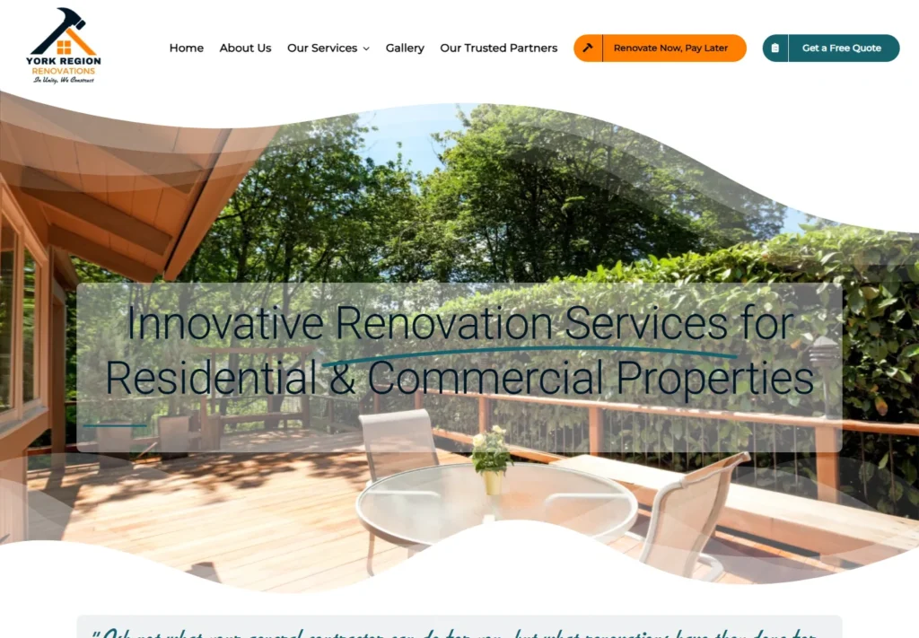 York Region Renovations website displayed on desktop