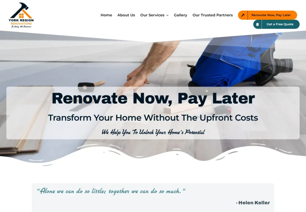 York Region Renovations Renovate Now, Pay Later program page